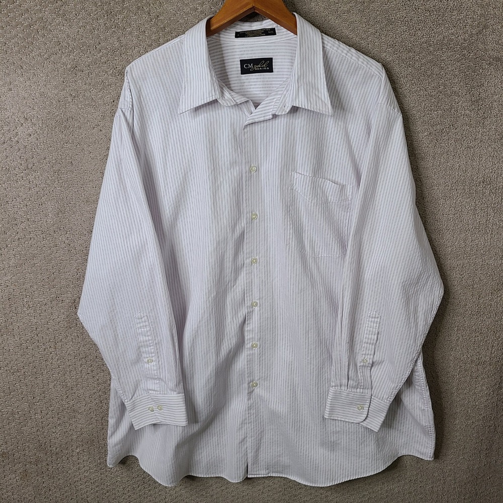 CM Gold Series Shirt Mens 19 34/35 White Striped Button Down Cotton Blend Casual